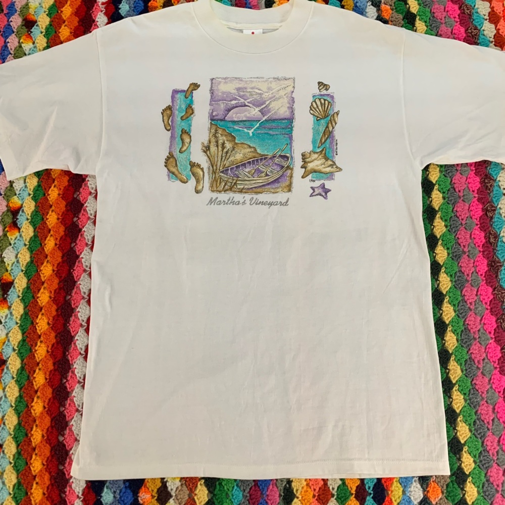 Vintage 1995 Martha's Vineyard Shell Footprint Boat Beach Scene Seagull … - Picture 8 of 16